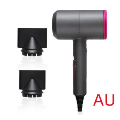 2000W hotel hair dryer in metallic black with a long cable, showing UK plug model.