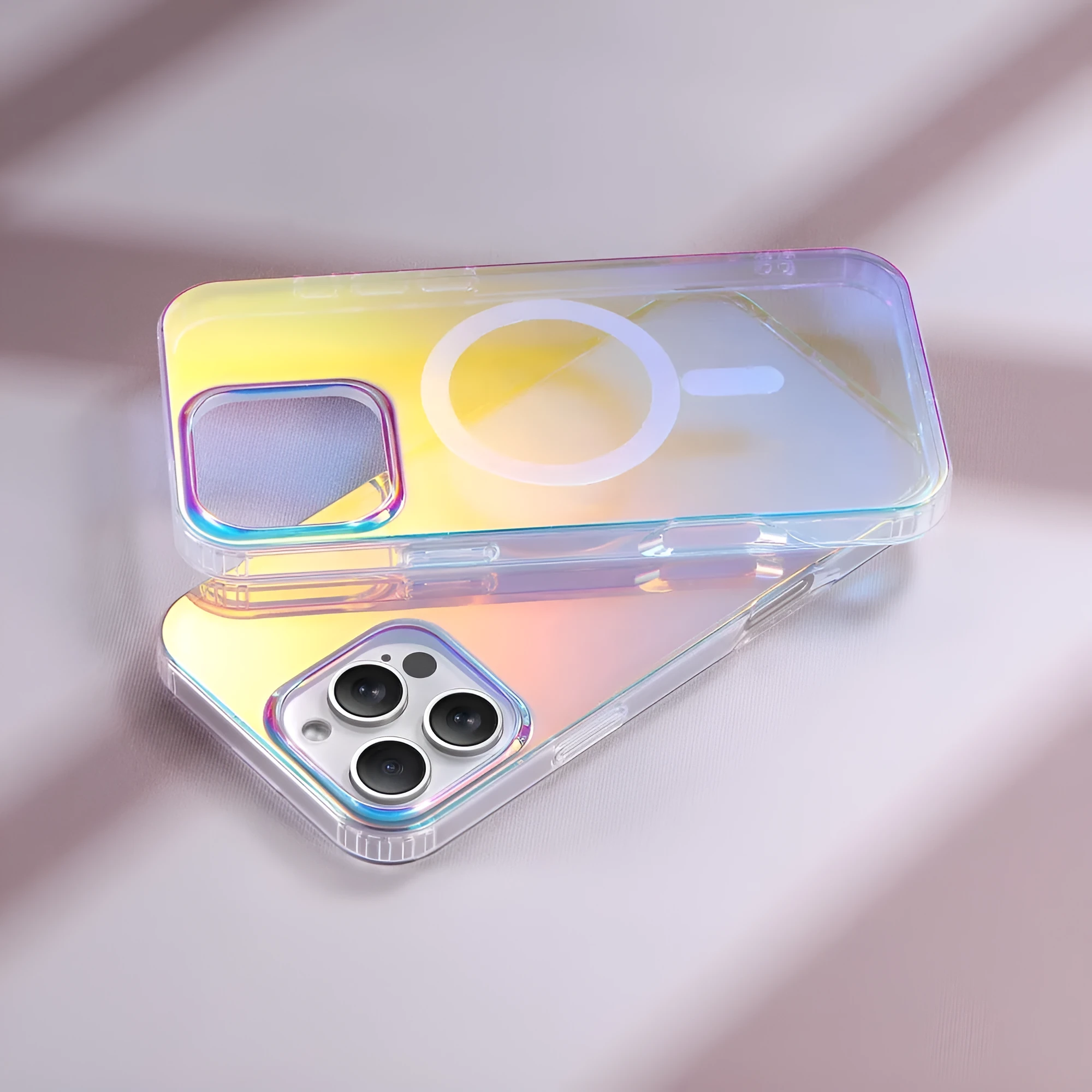 Glossy magnetic protective iPhone case with chameleon colour-changing finish.