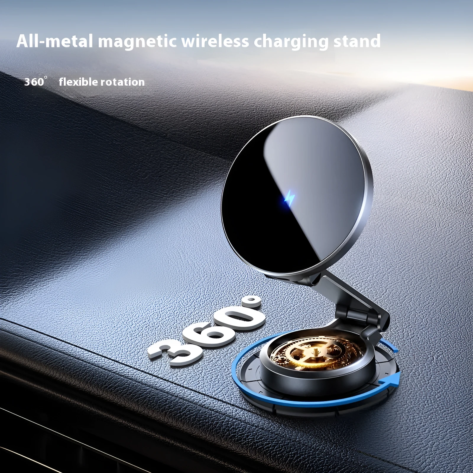 Black wireless charging car phone bracket with paste-style mount for universal vehicle installation