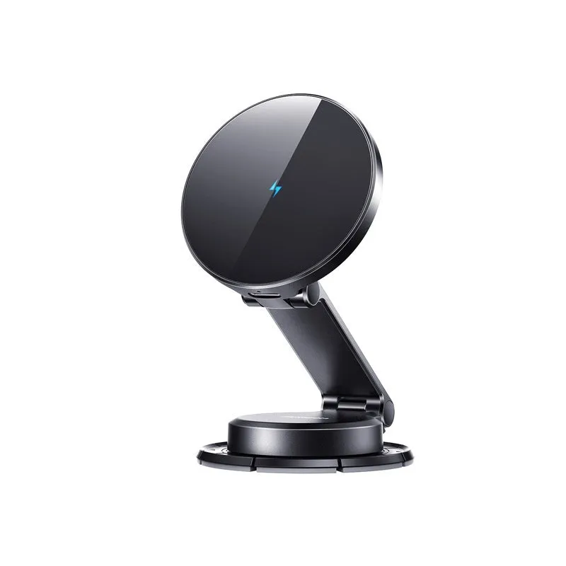 Black wireless charging car phone bracket with paste-style mount for universal vehicle installation