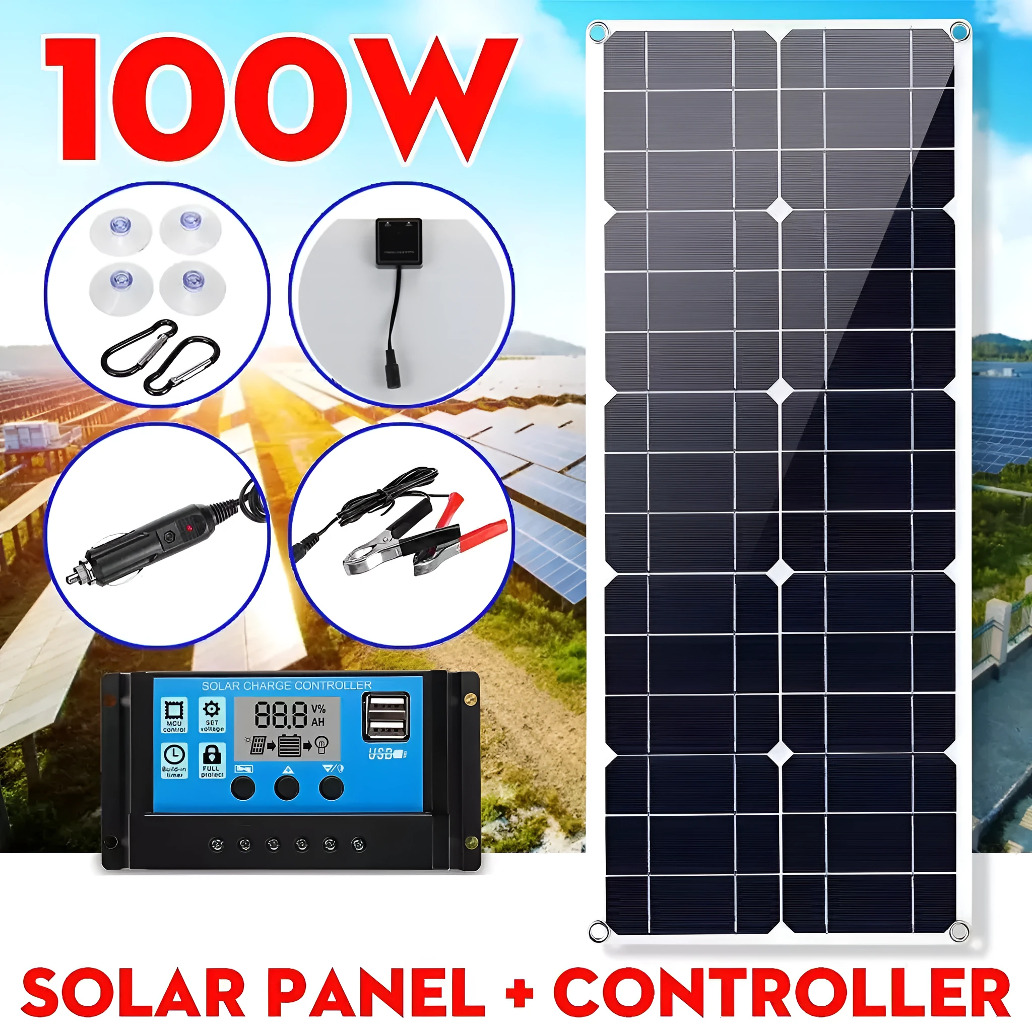 30W semi-flexible solar panel for outdoor USB charging and automotive battery power