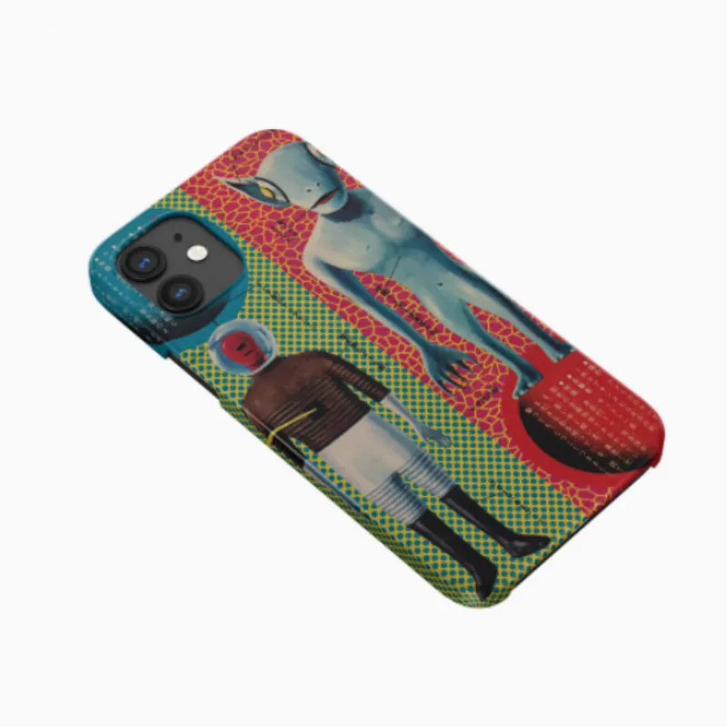 Retro art design hard phone case for iPhone in frosted and glossy finish options.