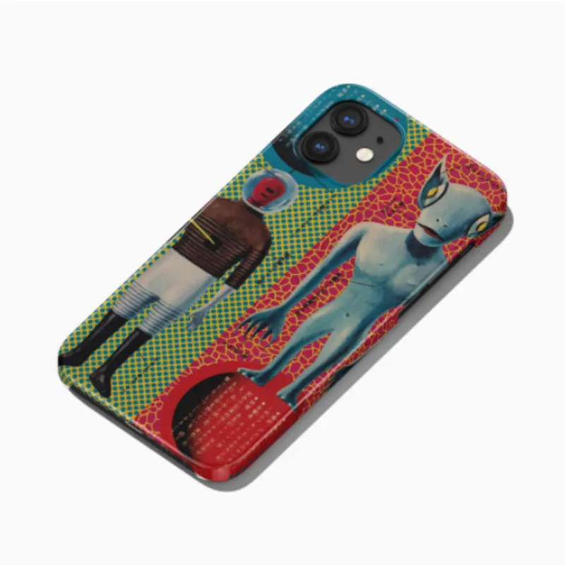 Retro art design hard phone case for iPhone in frosted and glossy finish options.