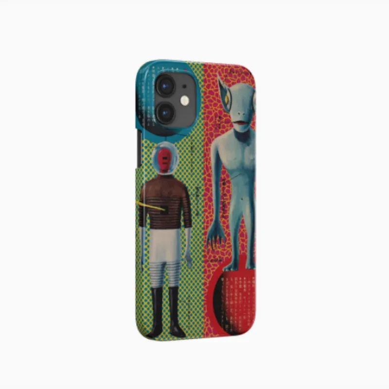 Retro art design hard phone case for iPhone in frosted and glossy finish options.