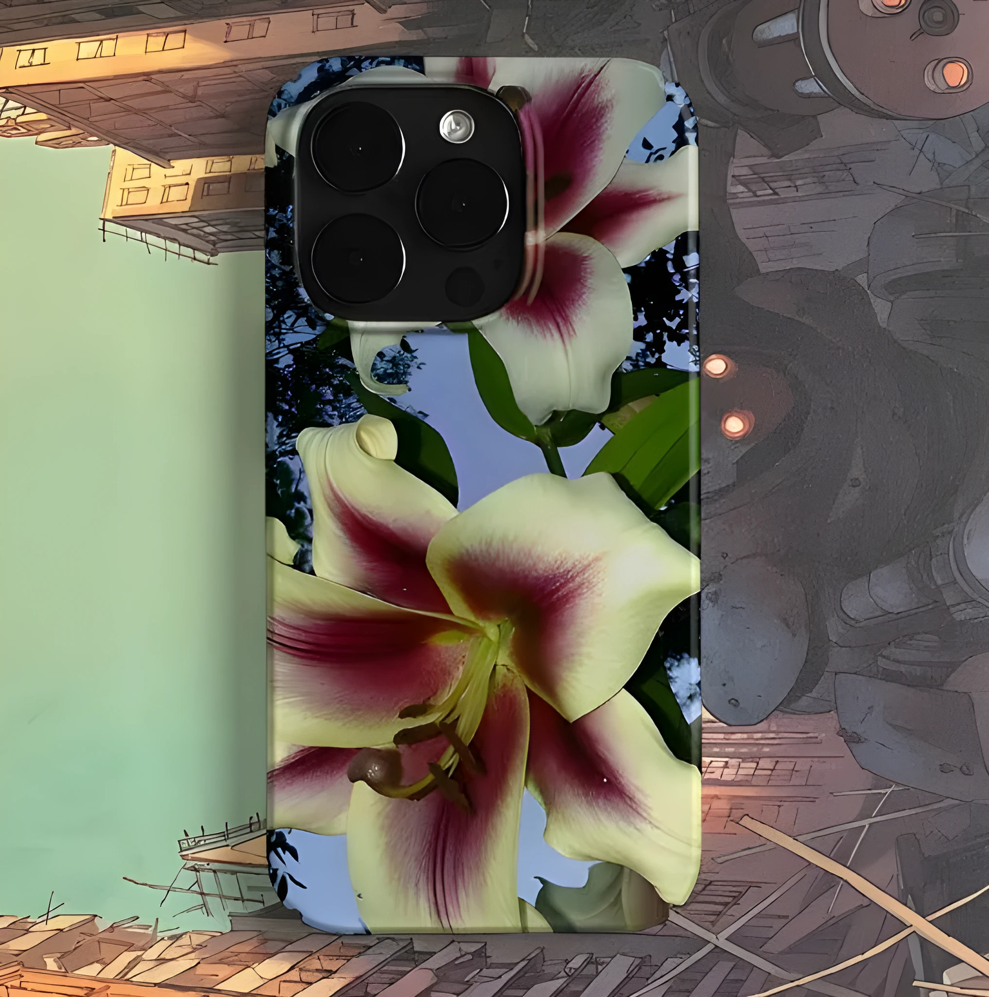 Dark Night Flower retro art design iPhone case in glossy, frosted and smooth finish options