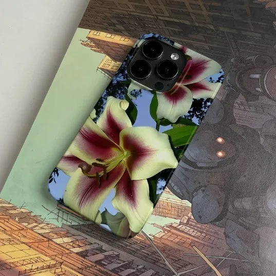 Dark Night Flower retro art design iPhone case in glossy, frosted and smooth finish options
