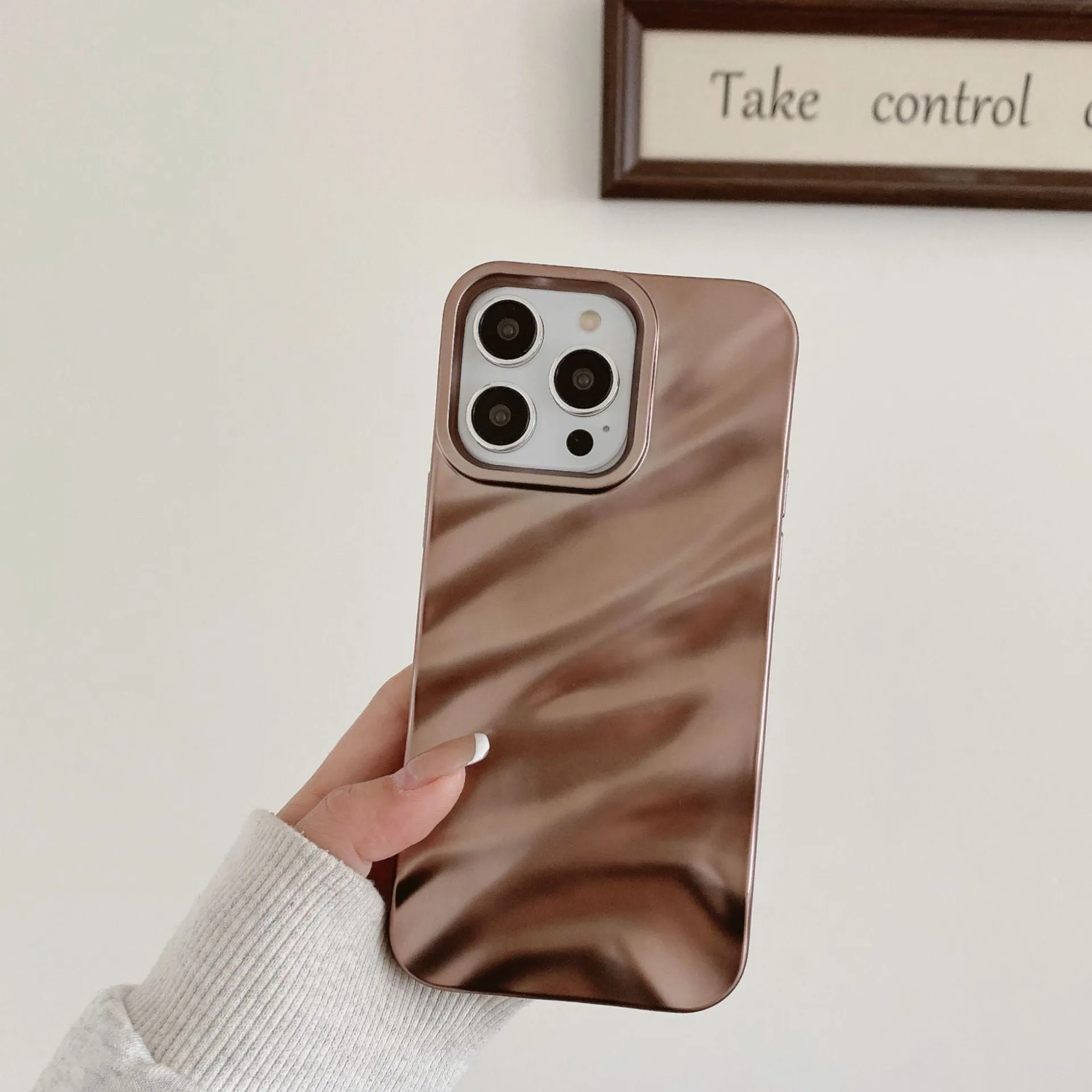 Wave pleated TPU phone case for Apple iPhone 17 in burgundy colour showing textured pattern