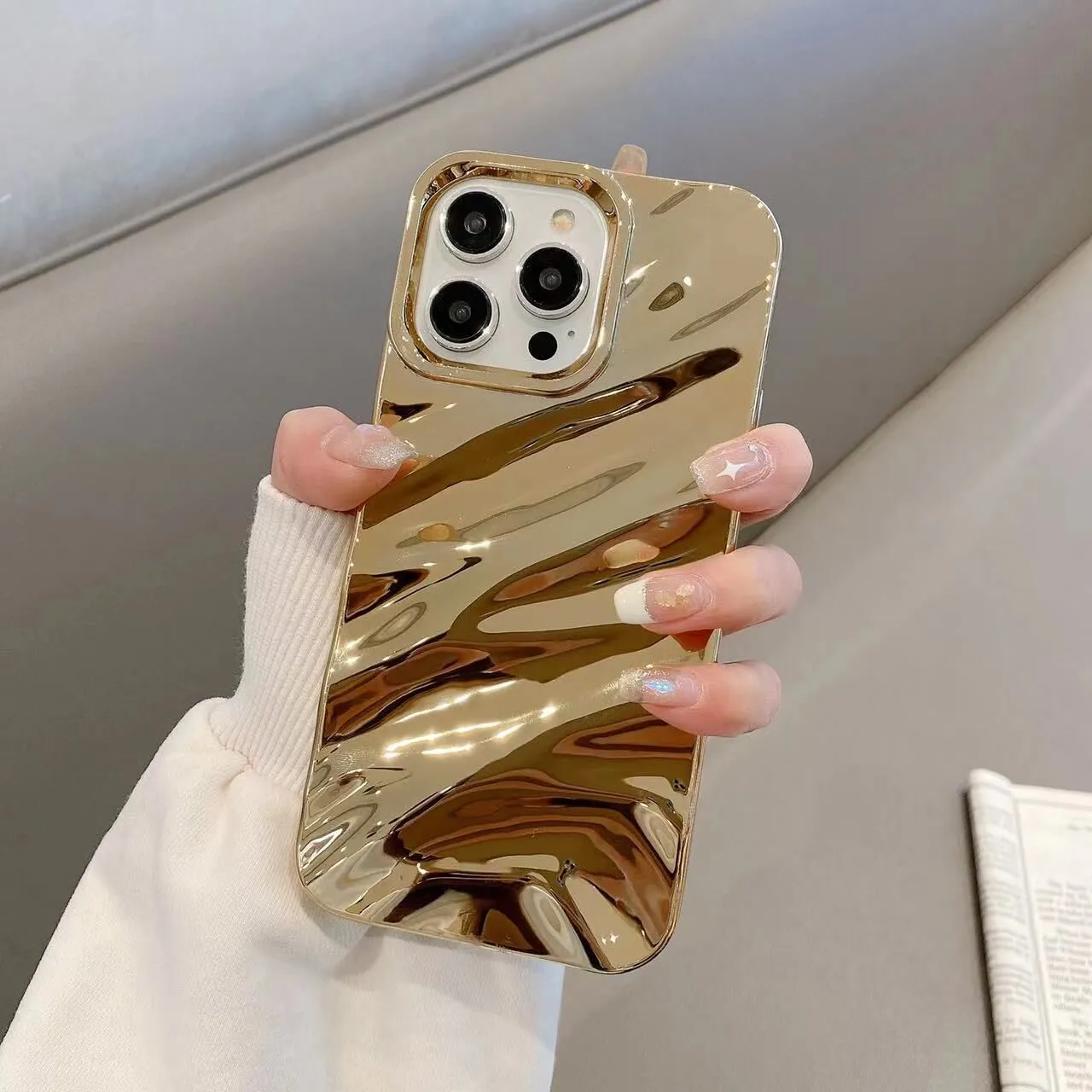 Wave pleated TPU phone case for Apple iPhone 17 in burgundy colour showing textured pattern