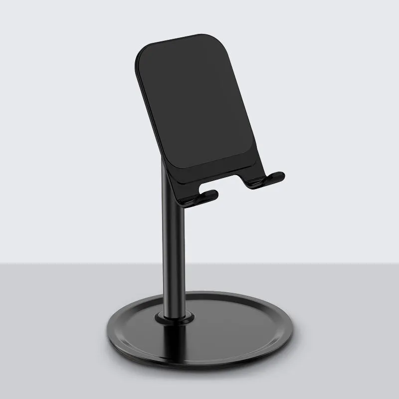 Silver white aluminium alloy mobile phone desktop stand holding a smartphone at an adjustable angle