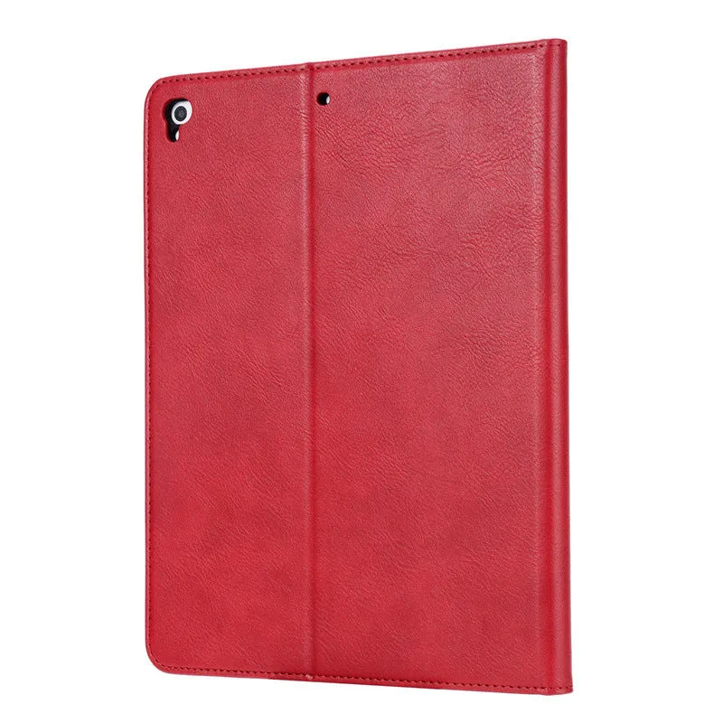 Apple iPad kneading leather flip protective cover in black showing shockproof and heat dissipation features