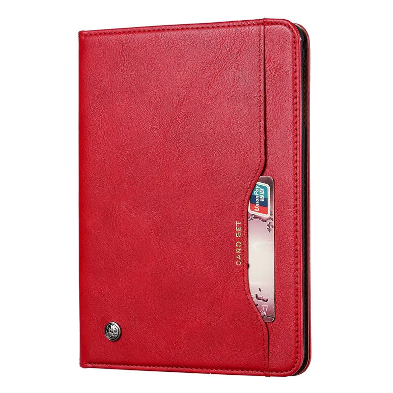 Apple iPad kneading leather flip protective cover in black showing shockproof and heat dissipation features
