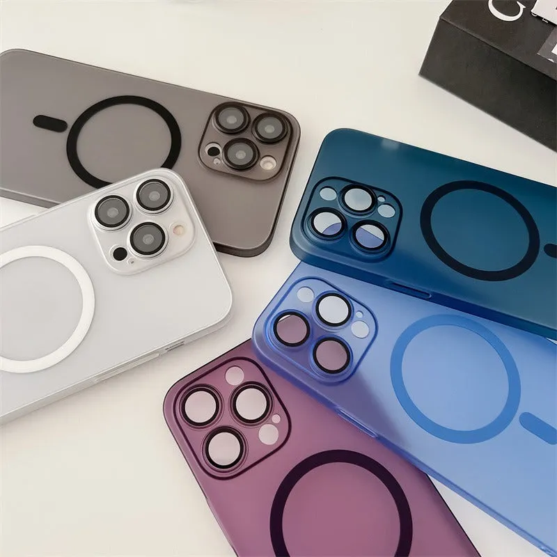 Ice Mist coloured ultra-thin magnetic frosted phone case for iPhone, shown on a phone.