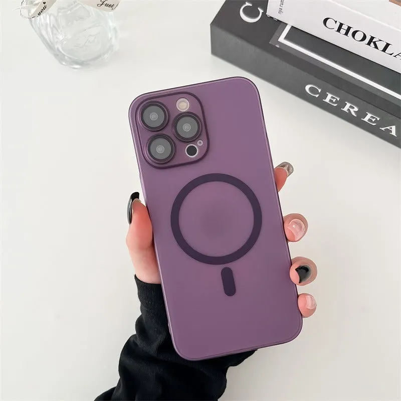 Ice Mist coloured ultra-thin magnetic frosted phone case for iPhone, shown on a phone.
