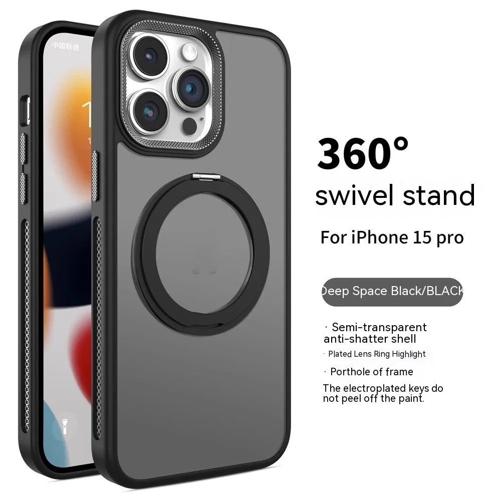 Frosted silicone magnetic iPhone case with rotating bracket in deep sea blue colour
