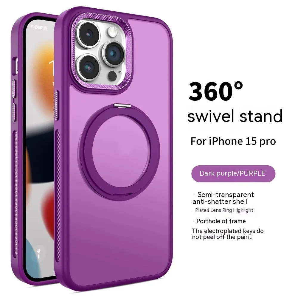 Frosted silicone magnetic iPhone case with rotating bracket in deep sea blue colour