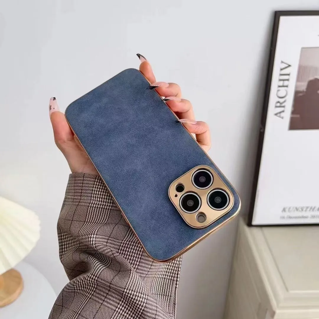 Leather texture TPU phone case for iPhone in grey, black, blue, and grey-green colours.