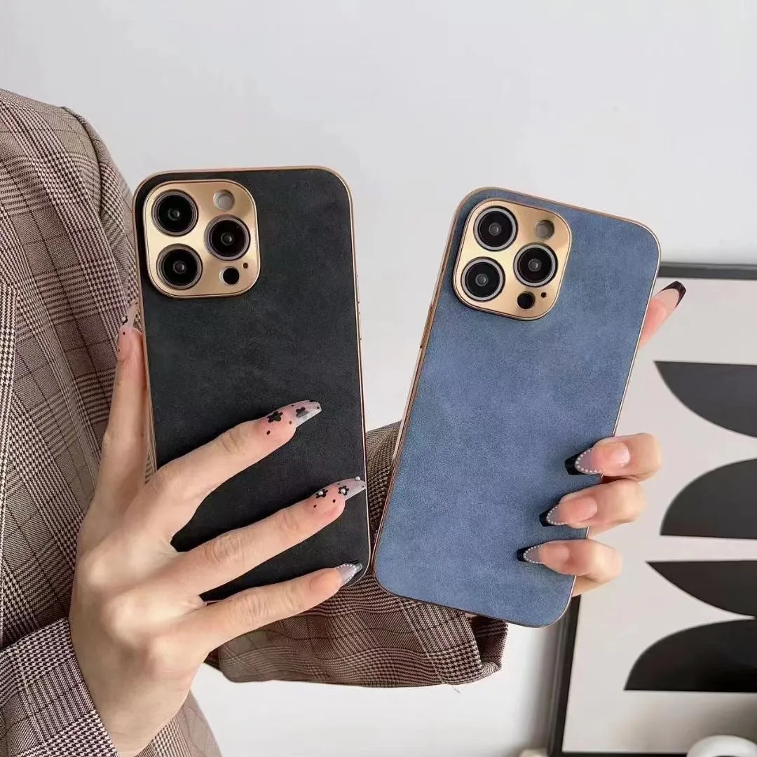 Leather texture TPU phone case for iPhone in grey, black, blue, and grey-green colours.