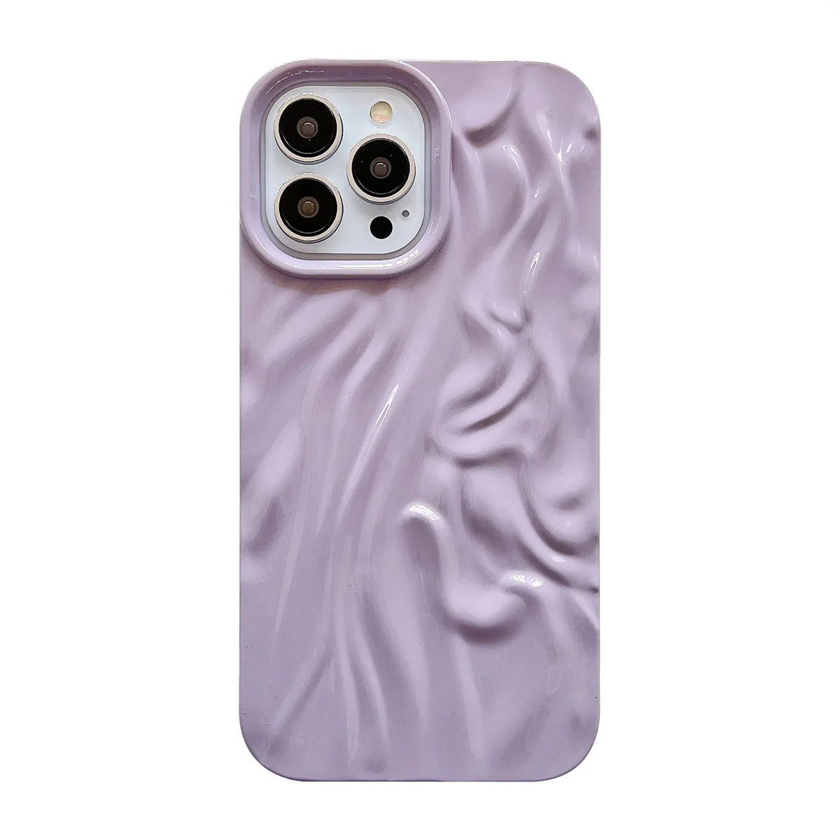 High-grade silicone iPhone case with a water ripple texture in beige white colour on a table.