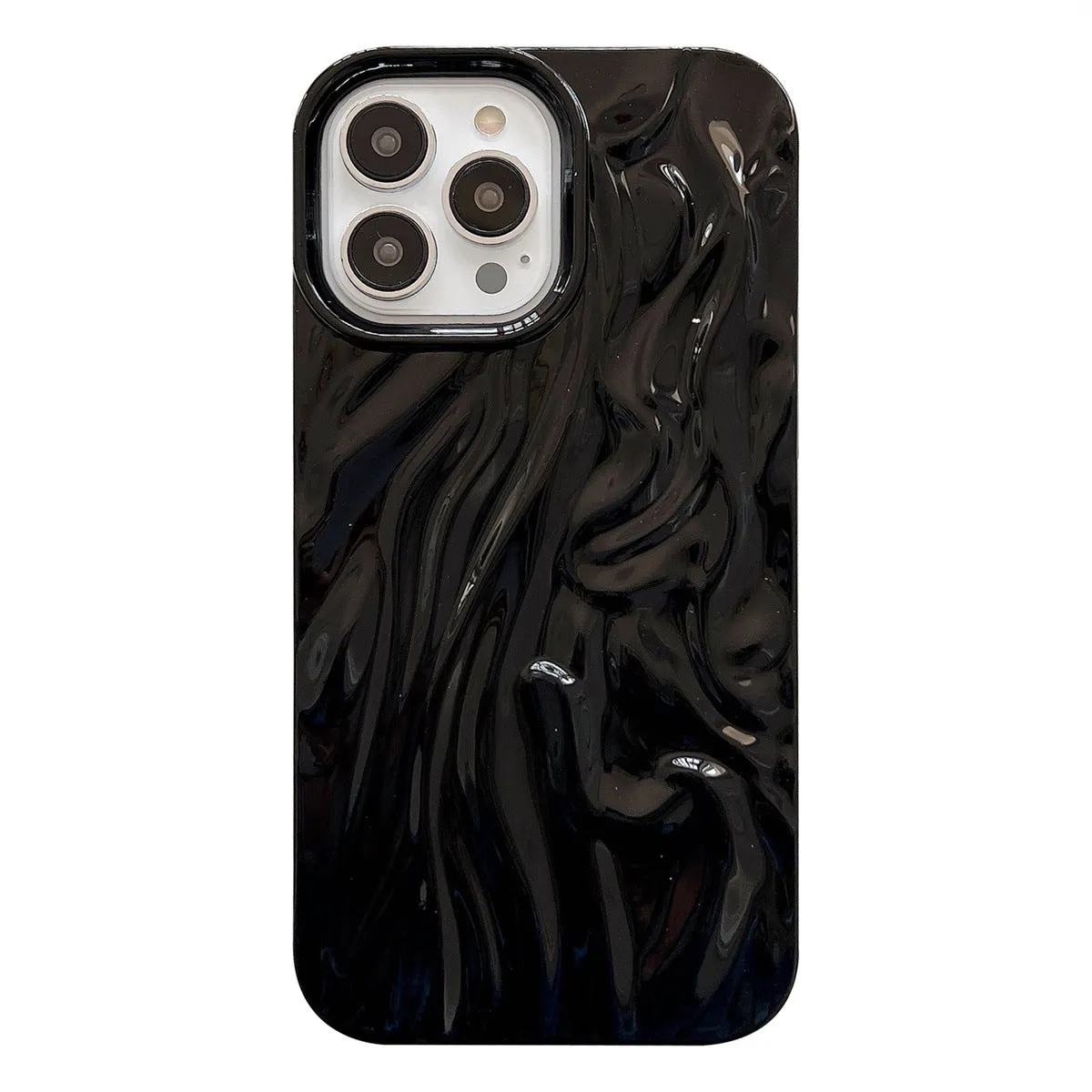 High-grade silicone iPhone case with a water ripple texture in beige white colour on a table.