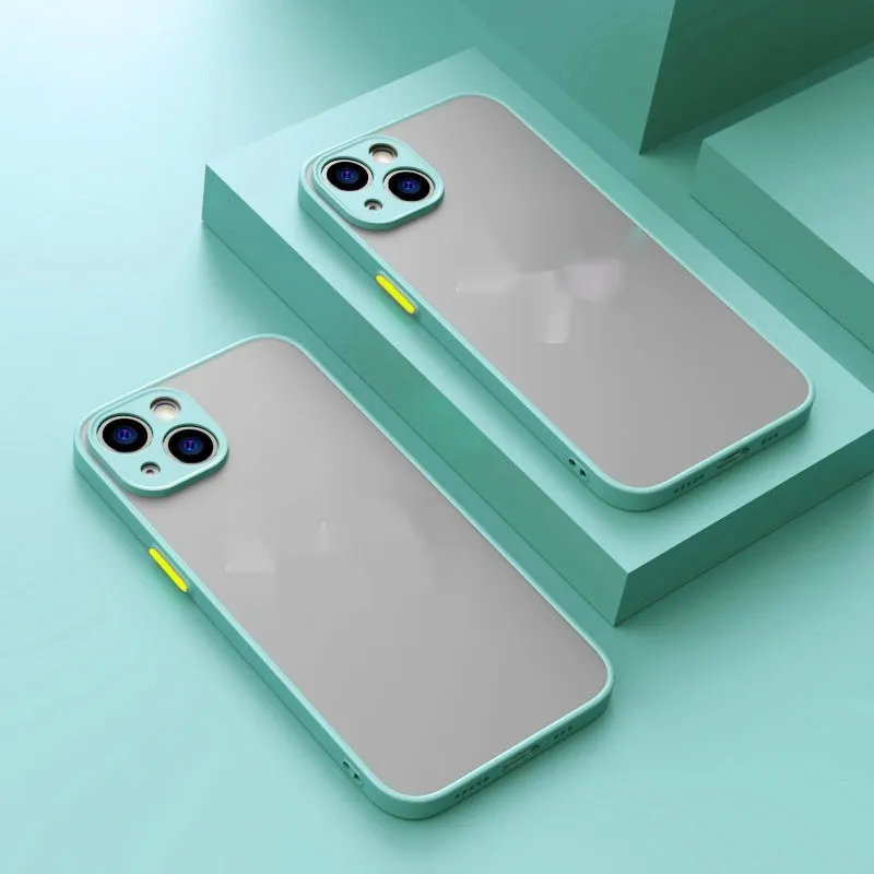 Frosted magnetic iPhone case for MagSafe charging on an iPhone 15 Pro in dark green.