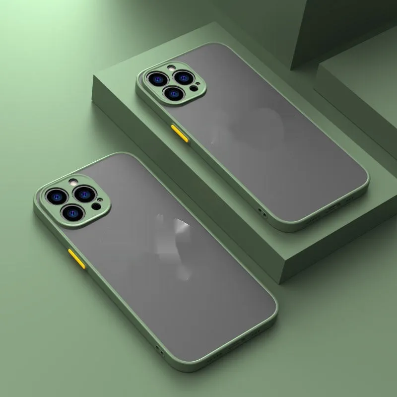 Frosted magnetic iPhone case for MagSafe charging on an iPhone 15 Pro in dark green.