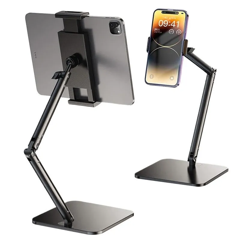 Alloy mobile phone desktop bracket with adjustable arms and remote control for live streaming