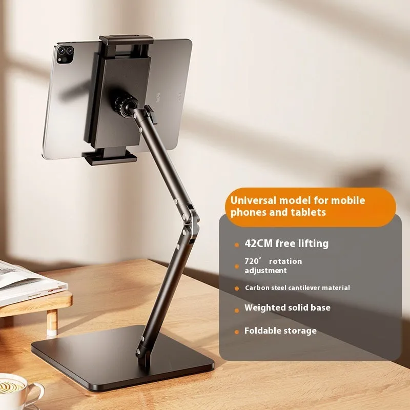 Alloy mobile phone desktop bracket with adjustable arms and remote control for live streaming