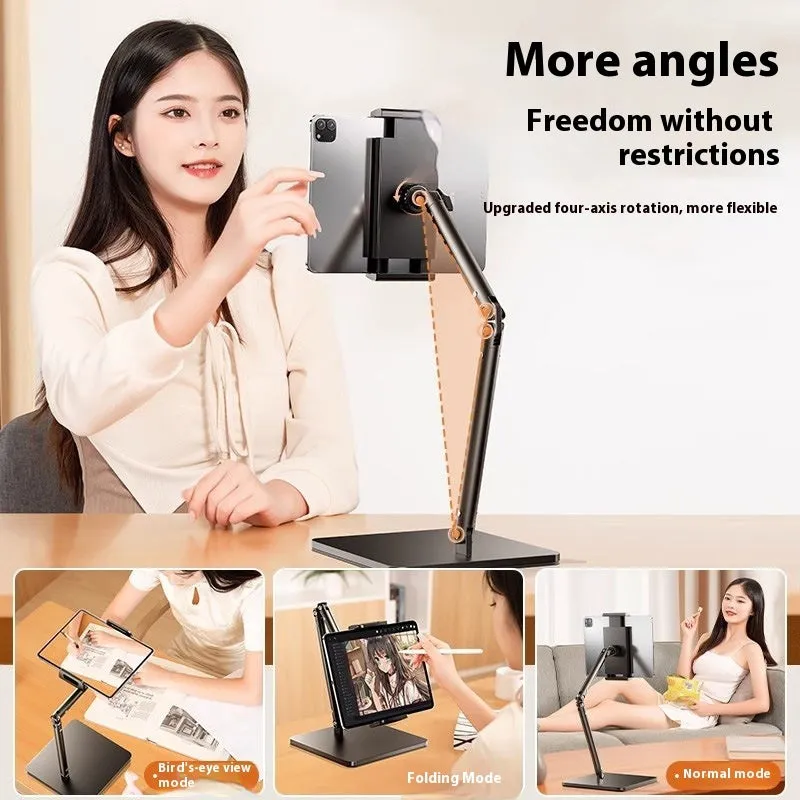 Alloy mobile phone desktop bracket with adjustable arms and remote control for live streaming