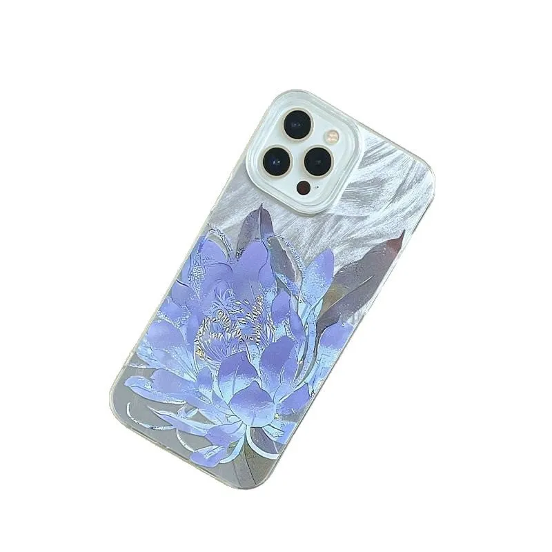 Blue Lotus Light Luxury hard plastic case for Apple iPhone on a table