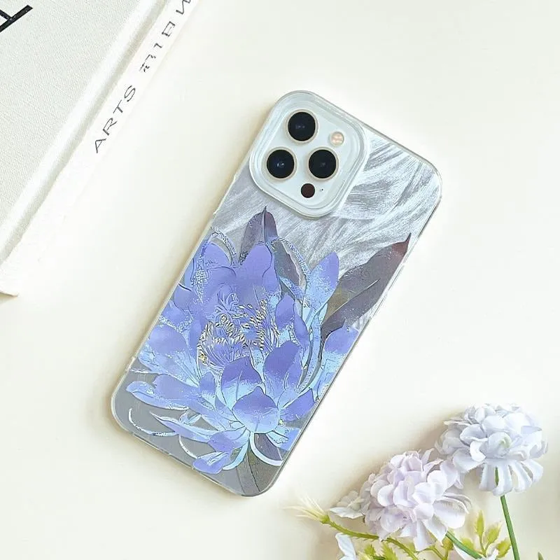 Blue Lotus Light Luxury hard plastic case for Apple iPhone on a table