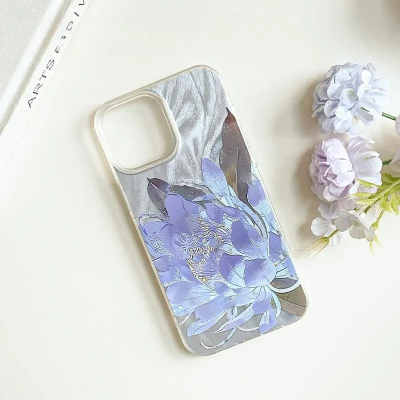 Blue Lotus Light Luxury hard plastic case for Apple iPhone on a table