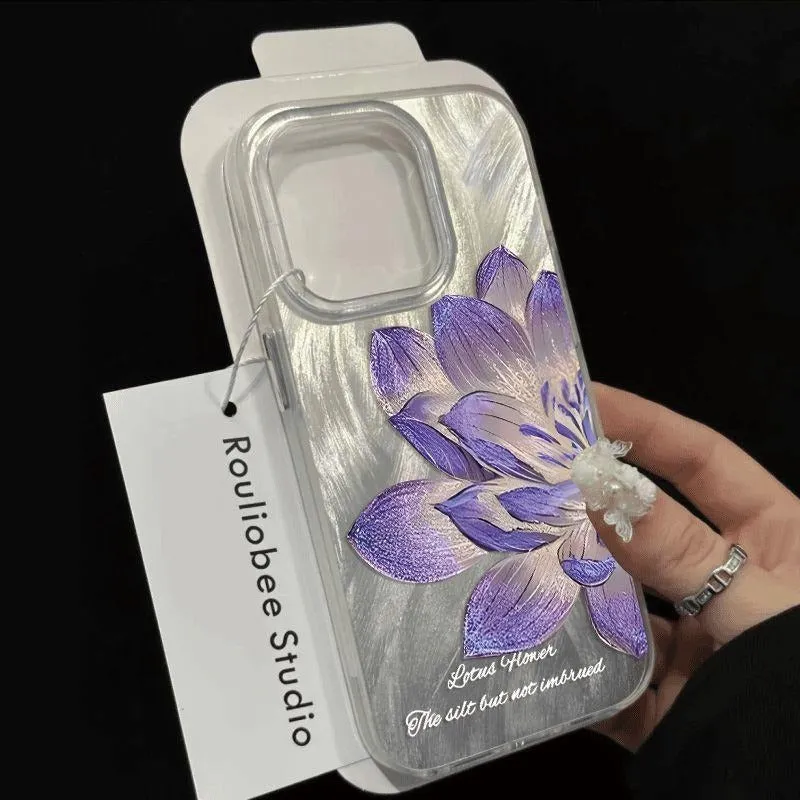 Blue Lotus Light Luxury hard plastic case for Apple iPhone on a table