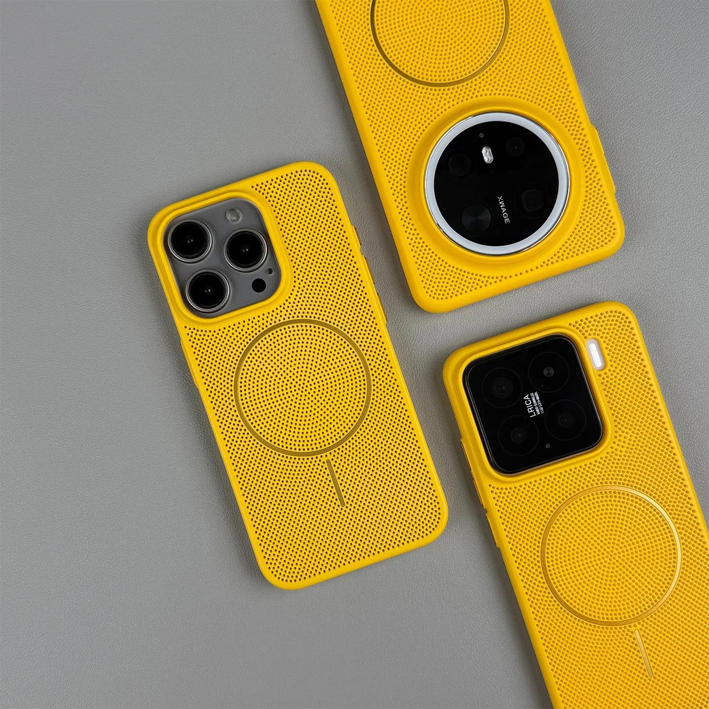 Thin frosted magnetic phone case for iPhone in multiple colours, showing shockproof and heat dissipating design.