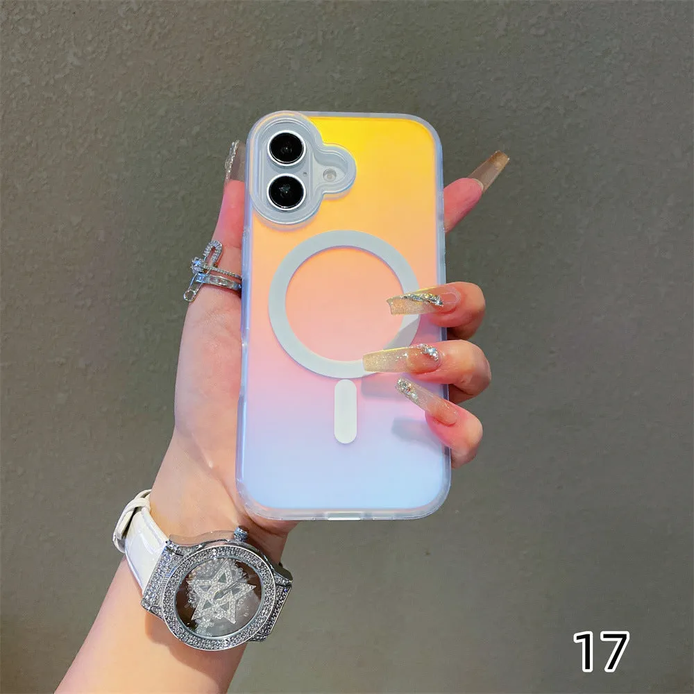 Laser gradient frosted magnetic phone case for iPhone 17 series with minimalist back cover design