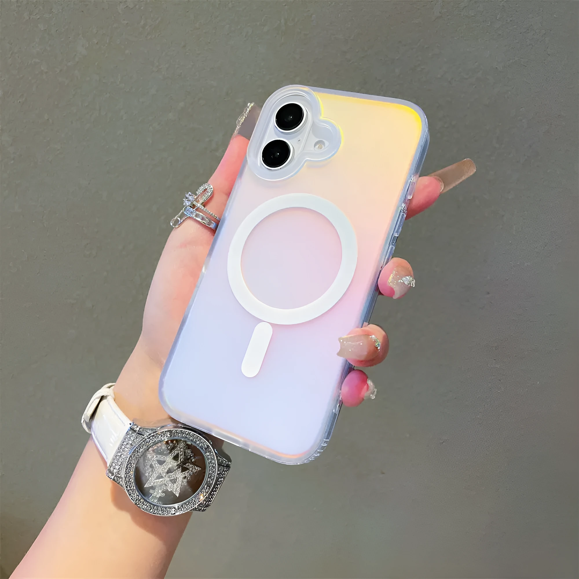 Laser gradient frosted magnetic phone case for iPhone 17 series with minimalist back cover design
