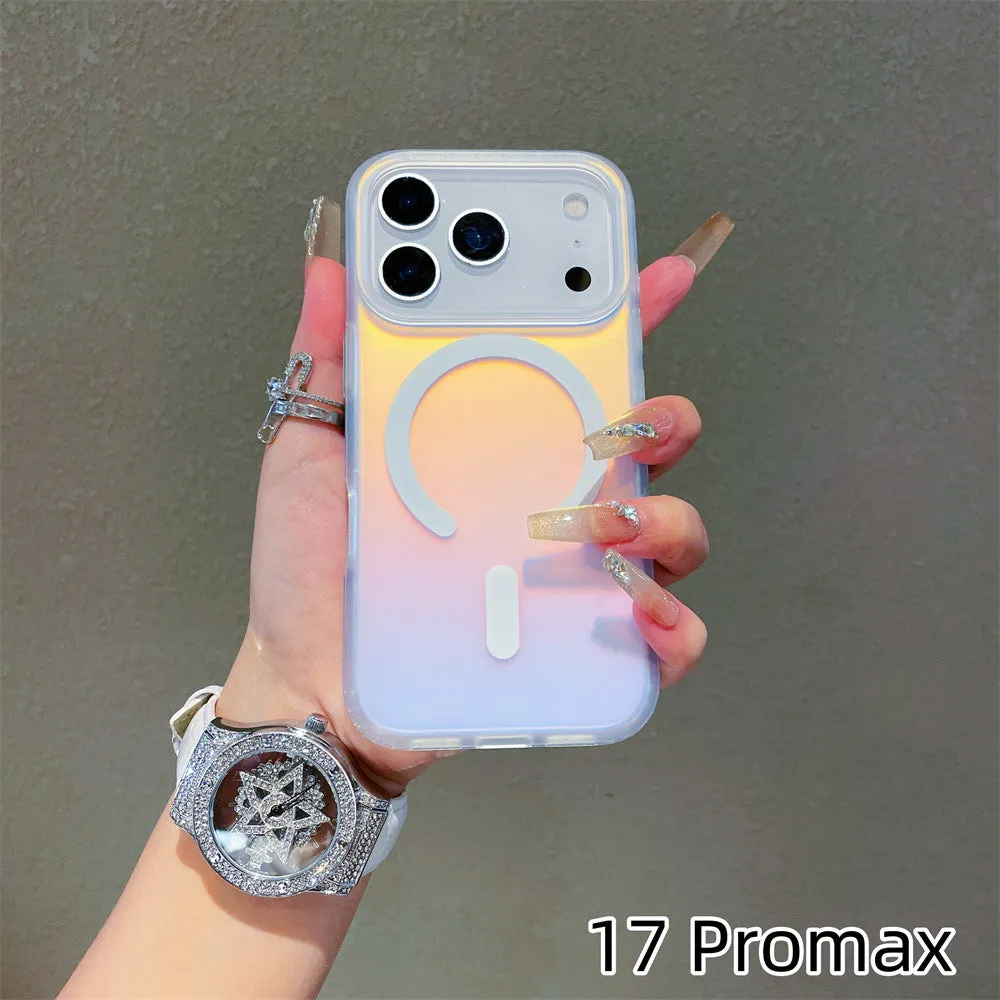 Laser gradient frosted magnetic phone case for iPhone 17 series with minimalist back cover design