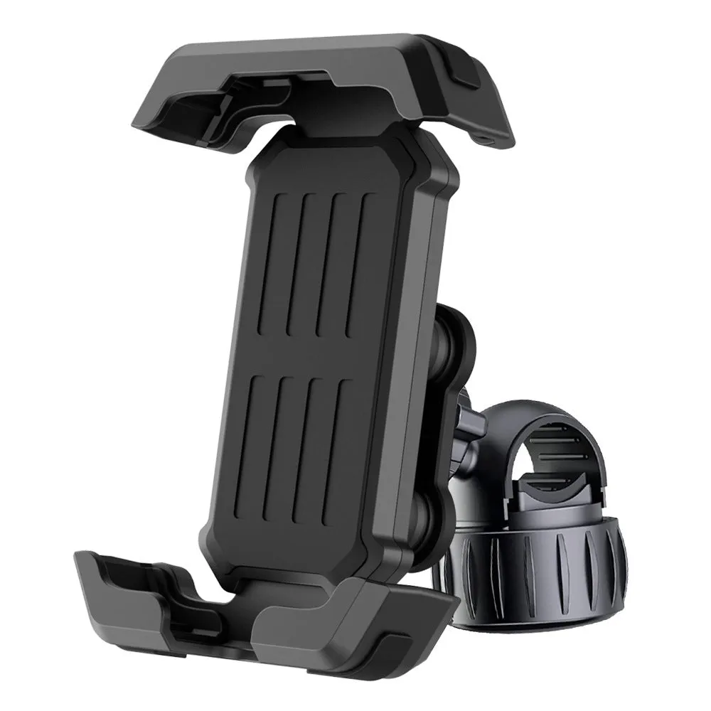Black ABS cycling phone navigation bracket with upgraded knob base mounted on bike handlebars