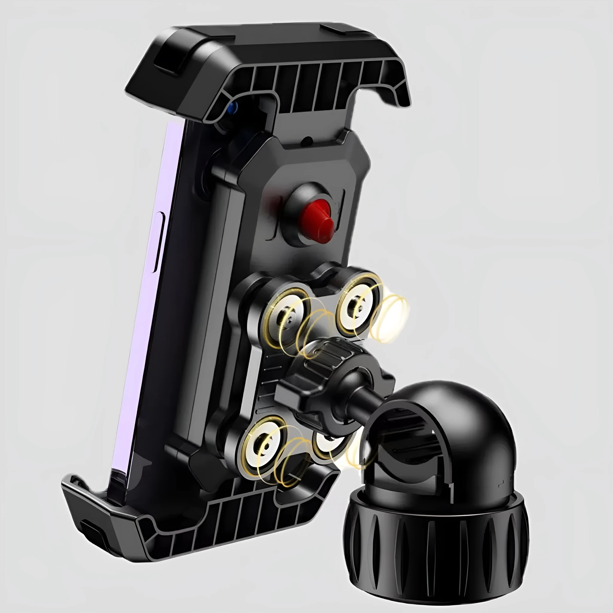 Black ABS cycling phone navigation bracket with upgraded knob base mounted on bike handlebars