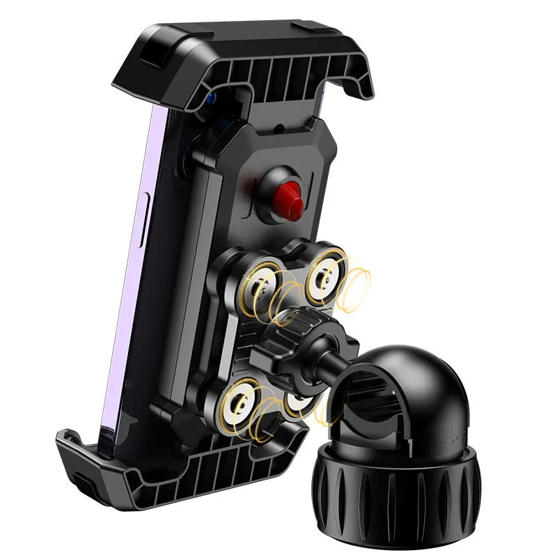 Black ABS cycling phone navigation bracket with upgraded knob base mounted on bike handlebars
