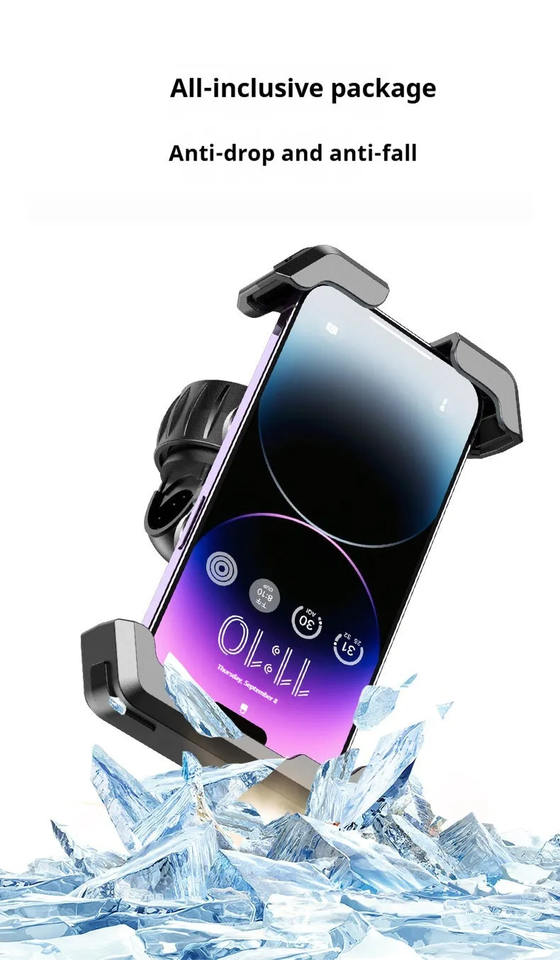 Black ABS cycling phone navigation bracket with upgraded knob base mounted on bike handlebars