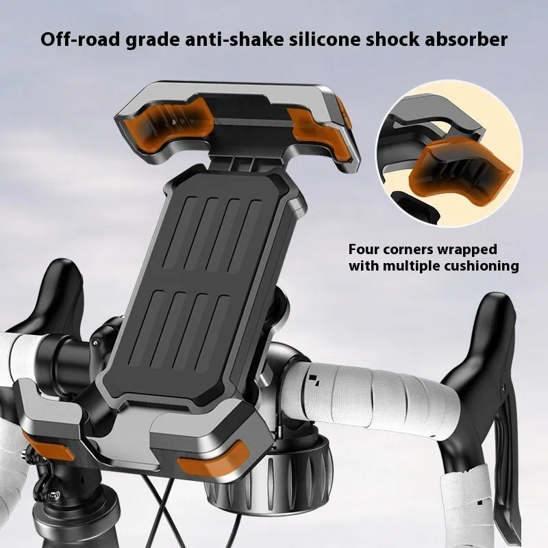 Black ABS cycling phone navigation bracket with upgraded knob base mounted on bike handlebars