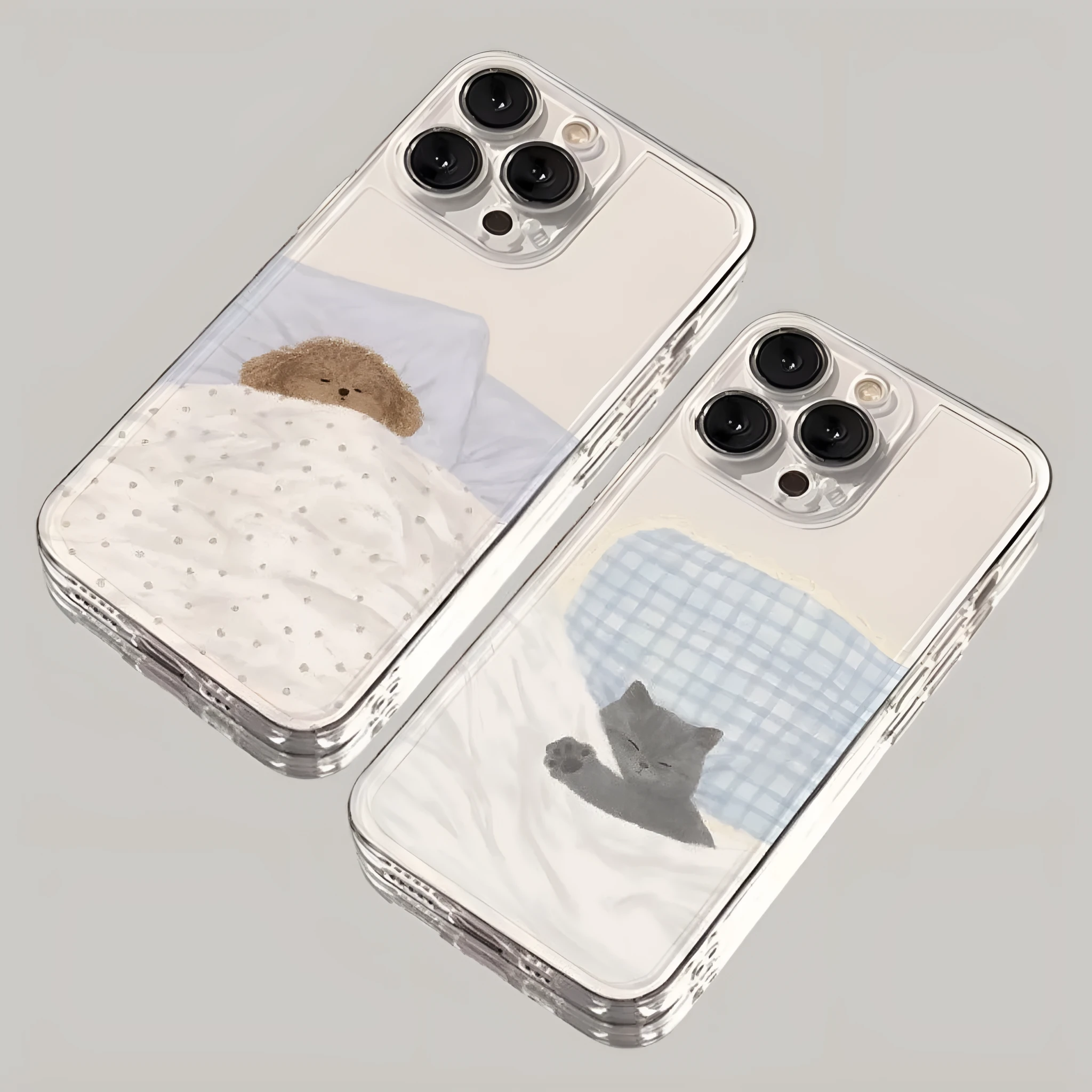 Transparent phone case with sleeping cat pattern for Apple iPhone on clear background