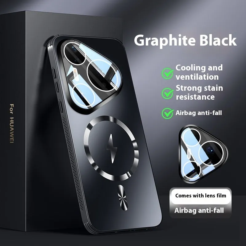 Graphite black magnetic belt phone case for Huawei Pura mobile with frosted finish and lens protector.