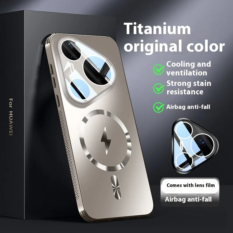 Graphite black magnetic belt phone case for Huawei Pura mobile with frosted finish and lens protector.
