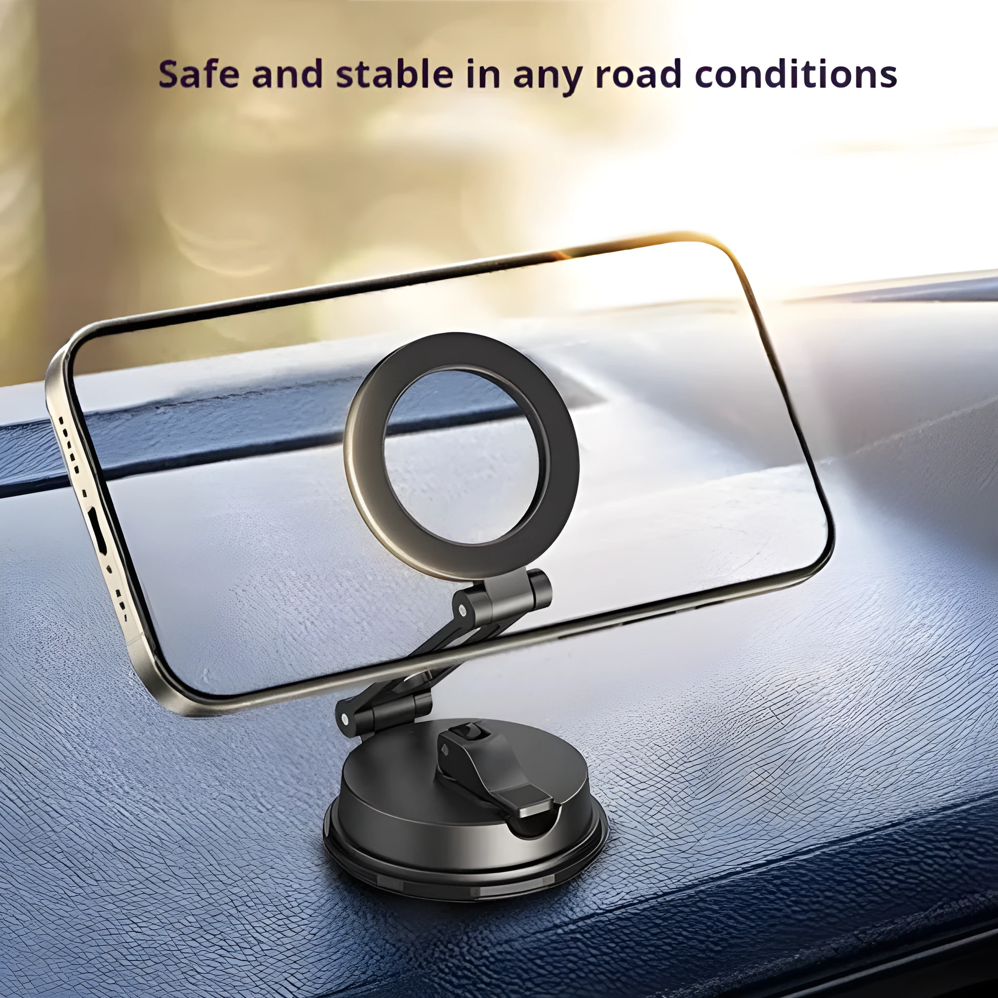 Black H154 car magnetic phone holder with suction cup mount on a dashboard