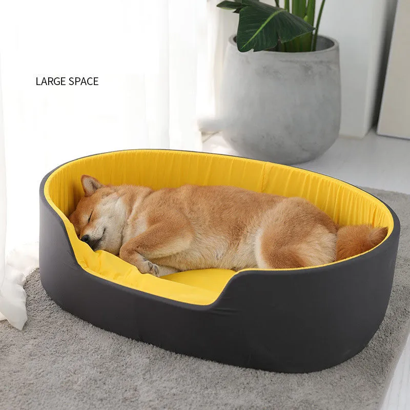 Washable cloth winter pet kennel for cats and dogs in black or green, shown in small, medium, and large sizes.