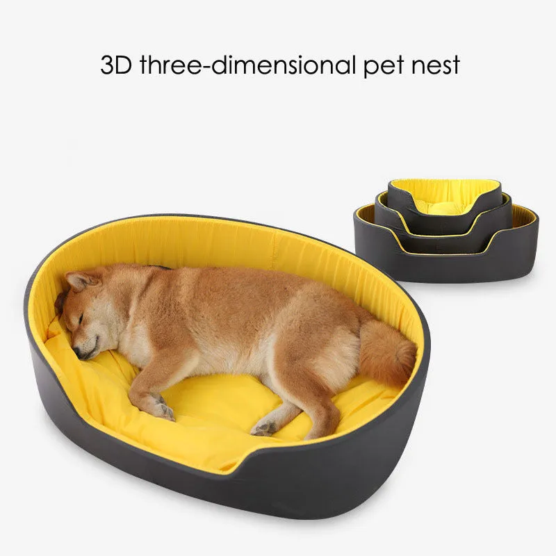 Washable cloth winter pet kennel for cats and dogs in black or green, shown in small, medium, and large sizes.