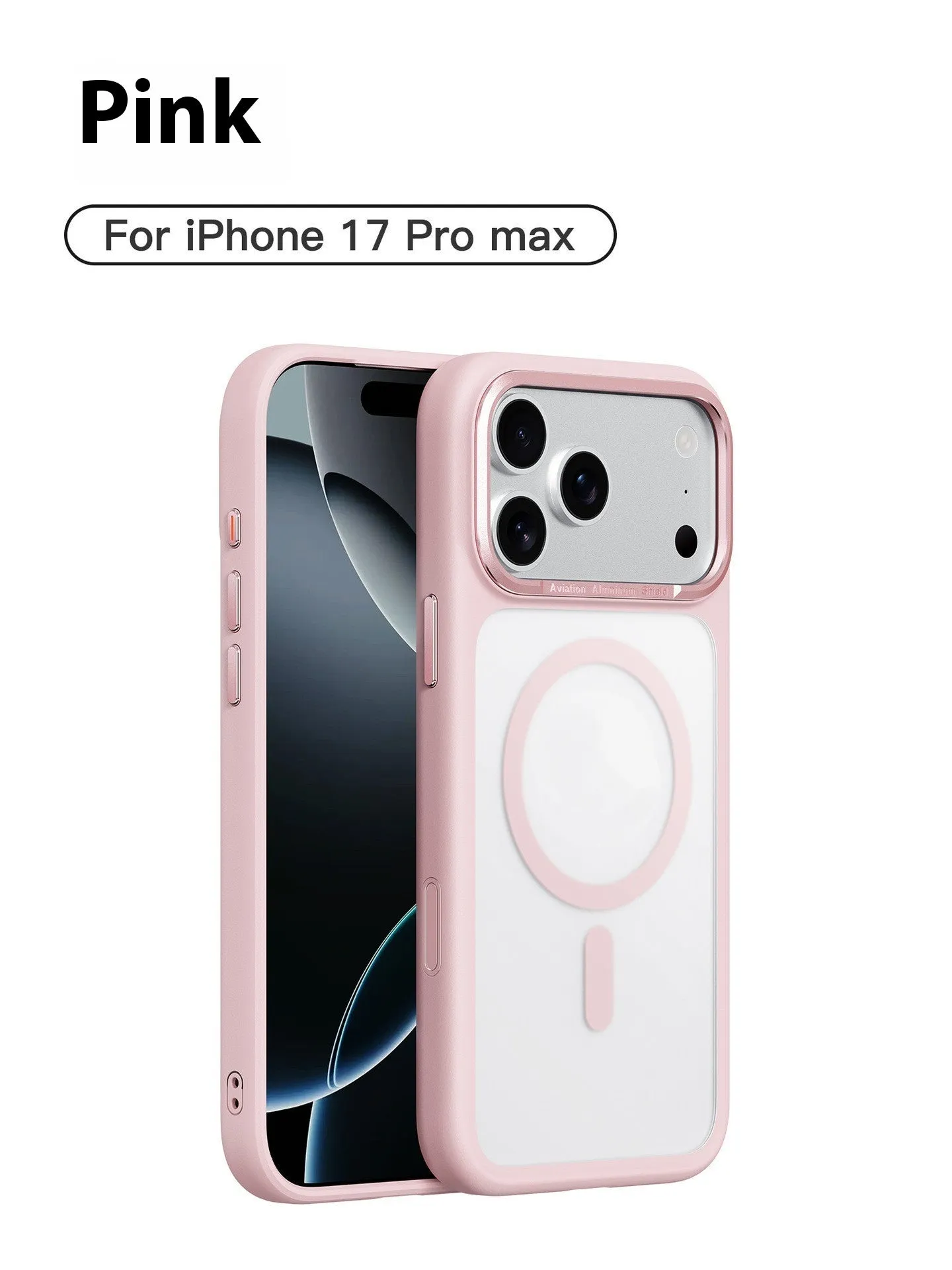 Frosted magnetic iPhone 17 phone case shown in multiple colours including black, white, and desert gold.