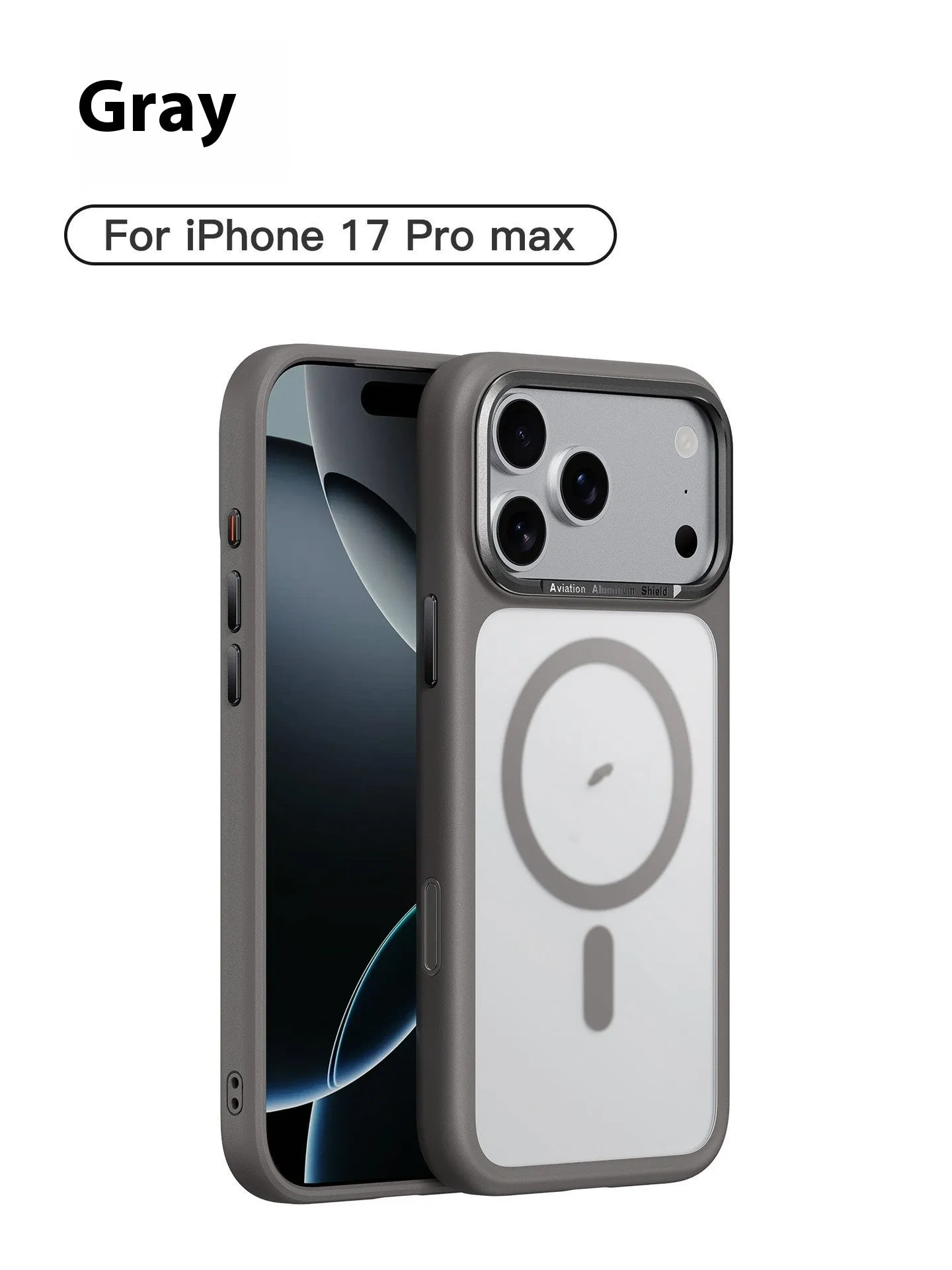 Frosted magnetic iPhone 17 phone case shown in multiple colours including black, white, and desert gold.