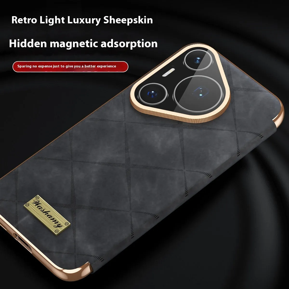 Huawei electroplated diamond grid anti-fingerprint phone case in imitation leather, shown in Elegant Black.